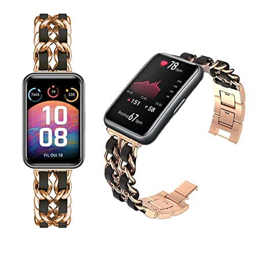 ZHIYONG Metallarmband mit Leder für Huawei Watch Fit 2 New Armband, Huawei Watch Fit 2 New 2022 Damen Edelstahl Armband Gliederarmband Ersatzarmband Kompatibel mit Huawei Watch Fit 2 New Armband (E) von ZHIYONG