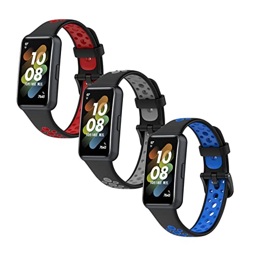 ZHIYONG Sport Armband für Huawei Band 7, Atmungsaktives Weiches Silikon Ersatz Armband Kompatibel mit Huawei Band 7 2022 (3PCS-K) von ZHIYONG