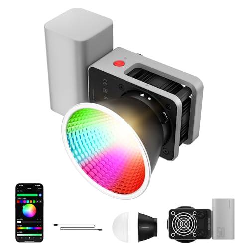 ZHIYUN CINEPEER CX50 RGB Led Videolicht mit APP [Official]50W Tragbar COB Videoleuchte mit 4500mAh Akku, PD schnellladung,LED Video Light mit 2700-6500K/CRI≈95/TLCI≈96/18 Effekte für Studiofotografie von ZHIYUN