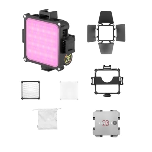 ZHIYUN M20C Combo RGB LED-Videoleuchte,LED-Kameraleuchte 20W 2500K-10000K mit Magnetischem Scheunentor-Diffusor CRI 94+ TLCI 96+ Unterstützt APP-Steuerung von ZHIYUN