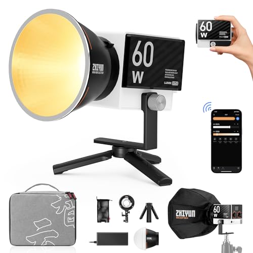 ZHIYUN Molus G60 Combo [Official] Videoleuchte 60W, COB LED Videolicht Tragbar, Bi-Color Streaming Licht mit 11194 Lux/ 2700~6500K/ CRI≥96/ TLCI≥97/ Bluetooth, Video/Foto Licht für YouTube TikTok von ZHIYUN