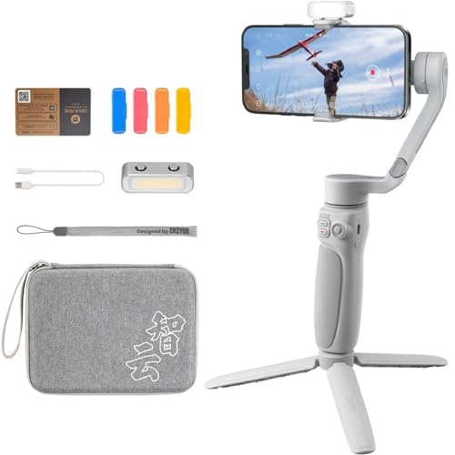 ZHIYUN Smooth Q4 Combo [Official] Smartphone Gimbal Stabilisator mit Eingebauter Selfie-Stick, 3 Achsen Handy Gimbal für iPhone, Kommt mit Fülllicht (mit Stativ) von ZHIYUN
