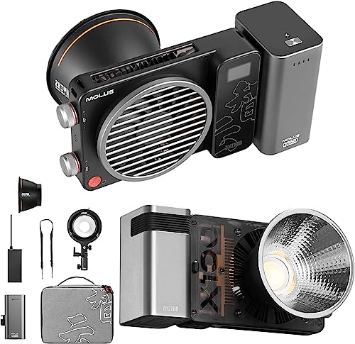 Zhiyun Molus X100 Combo 100W Bi-Color LED Video Light,385g LED Taschenlampe,2700K-6500K CRI 95+ TLCI 97+w/Bowens Mount Adapter Ring, abnehmbarer Griff Akku, Bluetooth App-Steuerung, Studioscheinwerfer von ZHIYUN