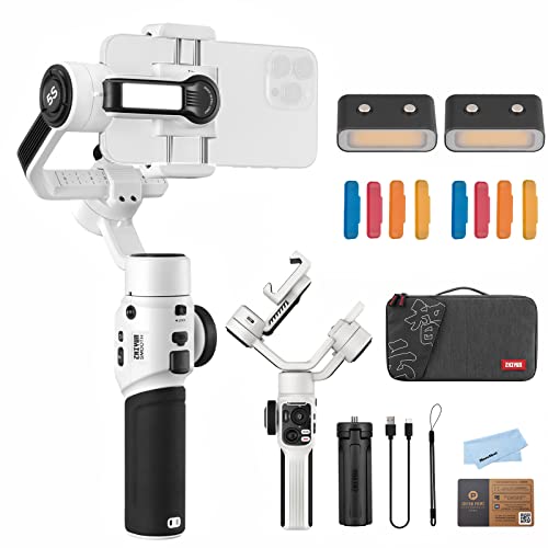 Zhiyun Smooth 5S Combo White Gimbal Stabilizer for Smartphone iPhone 14 13 12 11 X 8 Pro Max Plus Samsung Android for YouTube Tiktok Vlogging Zhiyun Smooth 5 Phone Gimbal Upgraded+1PCS Mini LED Light von ZHIYUN