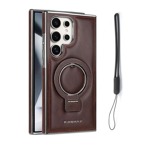 Sentiment Value Leather Phone Case, Sentimentvalue for Samsung Galaxy Business Magnetic Anti-Fall Bracket Protective Case, Luxurious Leather Magnetic Case with Invisible Stand (S24 Ultra,Brown2) von ZHKVAG