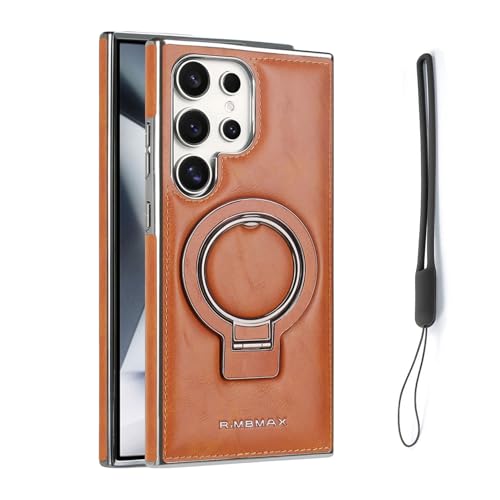 Sentiment Value Leather Phone Case, Sentimentvalue for Samsung Galaxy Business Magnetic Anti-Fall Bracket Protective Case, Luxurious Leather Magnetic Case with Invisible Stand (S25 Ultra,Brown) von ZHKVAG