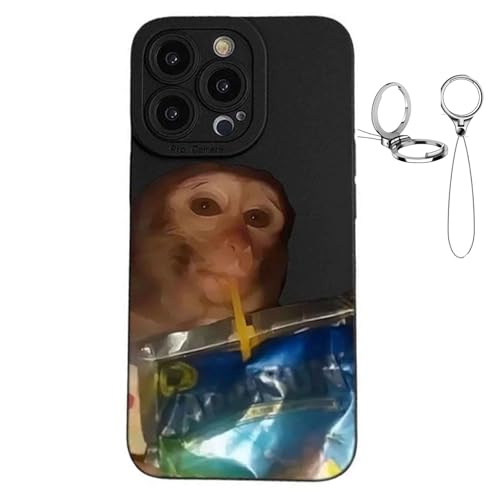ZHKVAG Monkey Phone Case, Funny Trendy Monkey Phone Cases Compatible for iPhone 16/15/14/13/12/11 ProMax, Cute Shockproof TPU Protective Cover, with Free Keychain (13 Promax,Black) von ZHKVAG