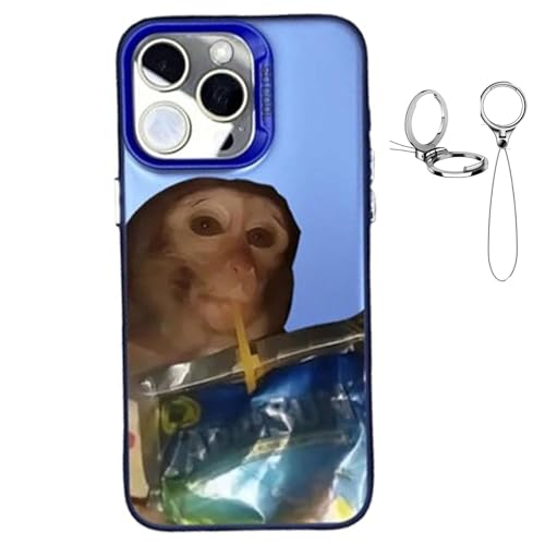 ZHKVAG Monkey Phone Case, Funny Trendy Monkey Phone Cases Compatible for iPhone 16/15/14/13/12/11 ProMax, Cute Shockproof TPU Protective Cover, with Free Keychain (13 Promax,Blue) von ZHKVAG
