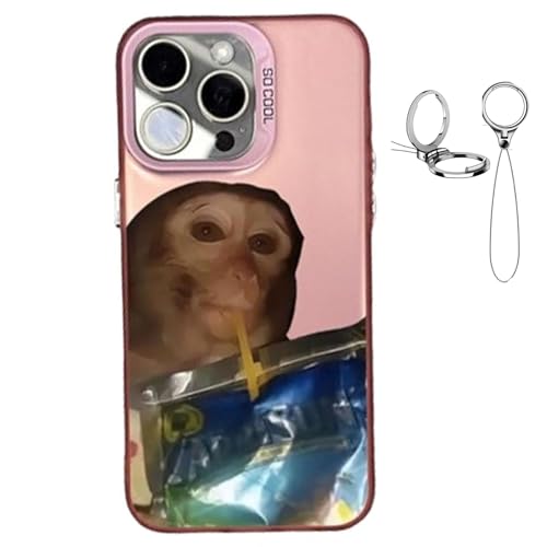 ZHKVAG Monkey Phone Case, Funny Trendy Monkey Phone Cases Compatible for iPhone 16/15/14/13/12/11 ProMax, Cute Shockproof TPU Protective Cover, with Free Keychain (13 Promax,Pink) von ZHKVAG