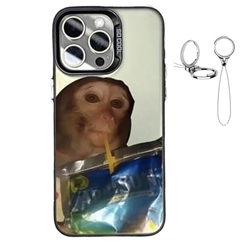 ZHKVAG Monkey Phone Case, Funny Trendy Monkey Phone Cases Compatible for iPhone 16/15/14/13/12/11 ProMax, Cute Shockproof TPU Protective Cover, with Free Keychain (14 Promax,Gray) von ZHKVAG
