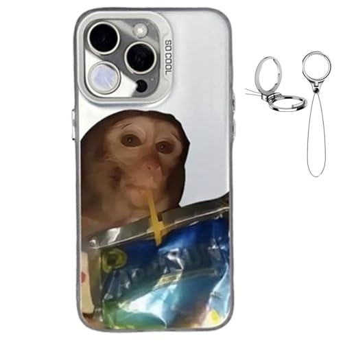 ZHKVAG Monkey Phone Case, Funny Trendy Monkey Phone Cases Compatible for iPhone 16/15/14/13/12/11 ProMax, Cute Shockproof TPU Protective Cover, with Free Keychain (15 Plus,Clear) von ZHKVAG