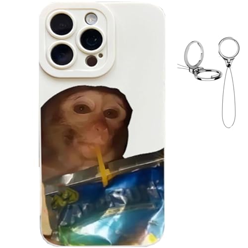 ZHKVAG Monkey Phone Case, Funny Trendy Monkey Phone Cases Compatible for iPhone 16/15/14/13/12/11 ProMax, Cute Shockproof TPU Protective Cover, with Free Keychain (15 Promax,White) von ZHKVAG