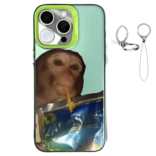 ZHKVAG Monkey Phone Case, Funny Trendy Monkey Phone Cases Compatible for iPhone 16/15/14/13/12/11 ProMax, Cute Shockproof TPU Protective Cover, with Free Keychain (16 Plus,Green) von ZHKVAG