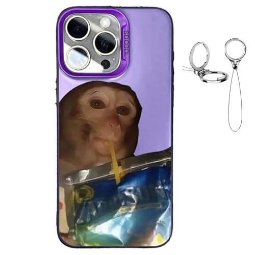 ZHKVAG Monkey Phone Case, Funny Trendy Monkey Phone Cases Compatible for iPhone 16/15/14/13/12/11 ProMax, Cute Shockproof TPU Protective Cover, with Free Keychain (16 Plus,Purple) von ZHKVAG