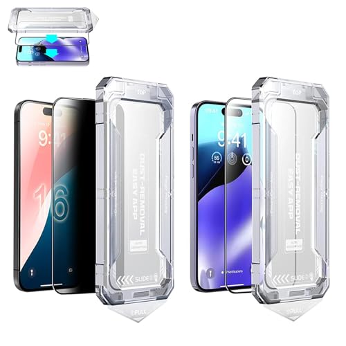 ZHKVAG SmoothShield 2 Packs – Tempered Glass Screen Protector with Anti-Scratch Anti-Fingerprint Privacy & Auto Dust-Free Install, Strong 9H Tempered Glass, Easy Installation (2Mix,13 Promax) von ZHKVAG
