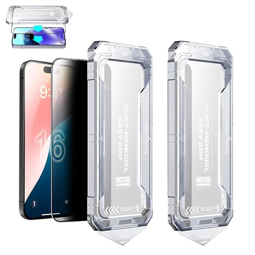 ZHKVAG SmoothShield 2 Packs – Tempered Glass Screen Protector with Anti-Scratch Anti-Fingerprint Privacy & Auto Dust-Free Install, Strong 9H Tempered Glass, Easy Installation (Privacy*2,16 Plus) von ZHKVAG