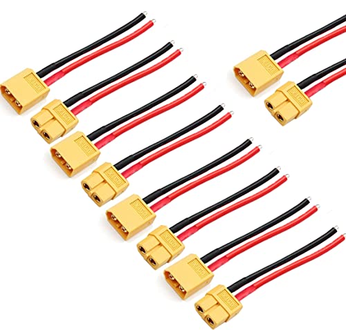 ZHOFONET 5 Paar XT60 Pigtail,XT60 Stecker Buchse Anschlussadapter mit 10cm 14AWG Silikonkabel fürRC Lipo Batterie FPV Drone von ZHOFONET