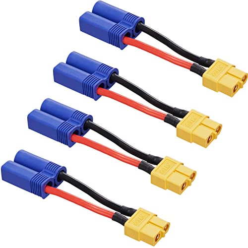 ZHOFONET EC5 Männlichen zu XT60 Weiblich Verbinder Adapter,4 Stück EC5 auf XT60 Verlängerungskabe mit 5CM 14WAG Silikonkabel für RC Drohne LiPo Akku von ZHOFONET