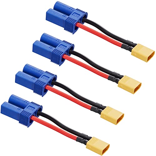 ZHOFONET XT30 Männlichen zu EC5 Weiblich Verbinder Adapter,4 Stück EC5 auf XT30 Verlängerungskabe mit 5CM 16WAG Silikonkabel für RC Drohne LiPo Akku von ZHOFONET