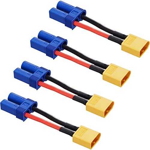 ZHOFONET XT60 Männlichen zu EC5 Weiblich Verbinder Adapter,4 Stück EC5 auf XT60 Verlängerungskabe mit 5CM 14WAG Silikonkabel für RC Drohne LiPo Akku von ZHOFONET