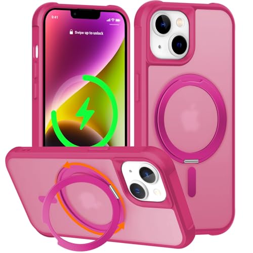 ZHOGTNEG 360° magnetischer Drehring für iPhone 14 Plus Hülle, eingebauter Metallständer und Ringhalter, Magsafe-kompatibel, Schutz in Militärqualität, stoßfest - Rose Pink von ZHOGTNEG