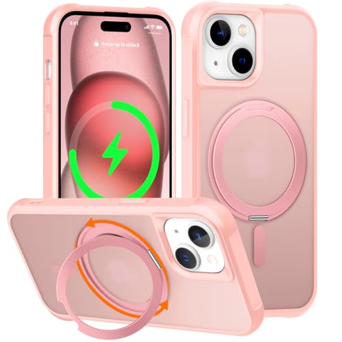 ZHOGTNEG 360° magnetischer Drehring für iPhone 15 Hülle, eingebauter Metallständer und Ringhalter, Magsafe-kompatibel, Schutz in Militärqualität, stoß- und vibrationsbeständig - Rosa von ZHOGTNEG