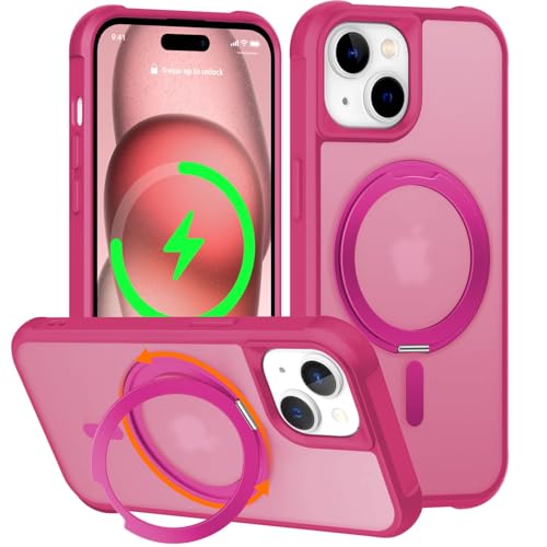 ZHOGTNEG 360° magnetischer Drehring für iPhone 15 Hülle, eingebauter Metallständer und Ringhalter, Magsafe-kompatibel, militärischer Schutz, stoßfest - Rose Pink von ZHOGTNEG