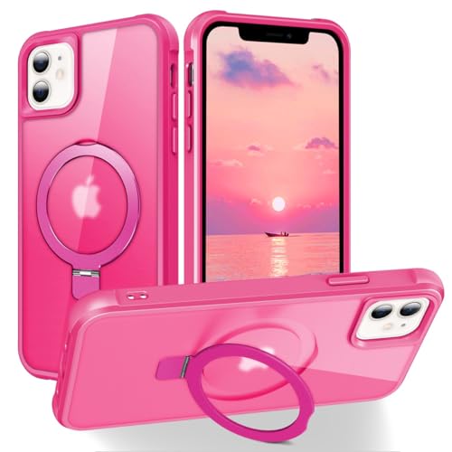 ZHOGTNEG Schutzhülle für iPhone 12, integrierter Metallständer und Ringhalter, Magsafe-kompatibel, militärischer Schutz, stoßfest, für Damen und Herren 6.1 - Rose Pink von ZHOGTNEG