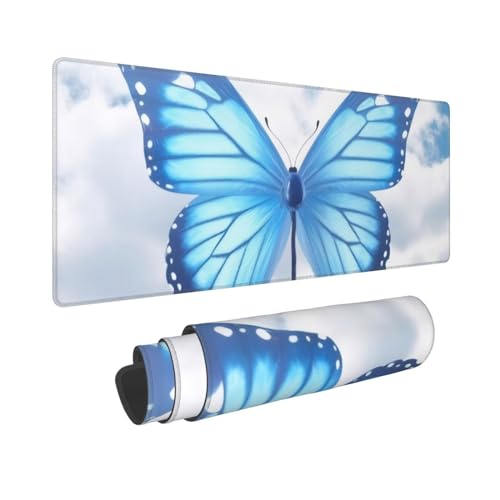 Blauer Schmetterling und Wolken/Schreibtischunterlage, großes Mauspad, Gummi-Tastatur-Mauspad, weich, langlebig, rutschfest, für Büro- und Heimspiele, 30 x 80 cm Blauer Schmetterling und Wolken/Schreibtischunterlage, großes Mauspad, Gummi-Tastatur-Mauspad, weich, langlebig, rutschfest, für Büro- und Heimspiele, 30 x 80 cm von ZHONGSK