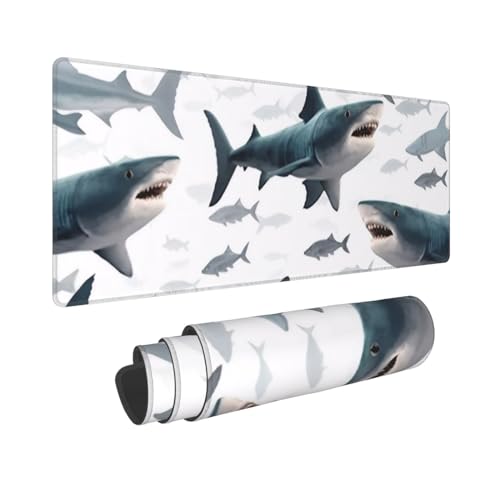 Großes Mauspad mit Fisch und Hai, Gummi, weich, langlebig, rutschfest, für Büro- und Heimspiele, 30 x 80 cm Großes Mauspad mit Fisch und Hai, Gummi, weich, langlebig, rutschfest, für Büro- und Heimspiele, 30 x 80 cm von ZHONGSK