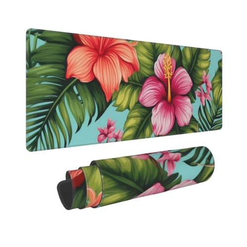 Schreibtischunterlage mit tropischen Blättern und Blumen, groß, Gummi, weich, langlebig, rutschfest, für Büro- und Heimspiele, 30 x 80 cm Schreibtischunterlage mit tropischen Blättern und Blumen, groß, Gummi, weich, langlebig, rutschfest, für Büro- und Heimspiele, 30 x 80 cm von ZHONGSK