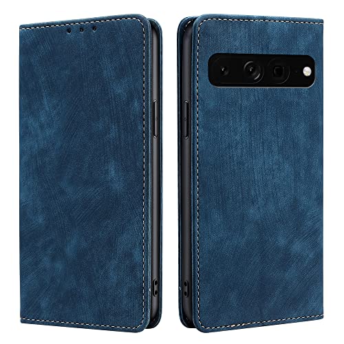 ZHOUDSAEIFD Handyhülle für Google Pixel 8 Pro, Magnetische Flip-PU-Hülle, Stoßfeste Brieftaschenabdeckung, Kartenfächer und Standfunktion Lederhülle_Blau von ZHOUDSAEIFD