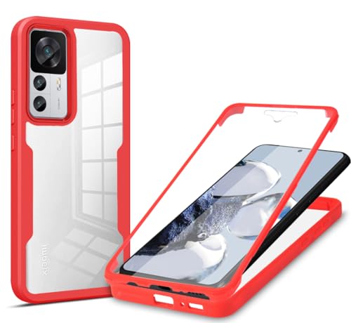 ZHOUDSAEIFD Hülle für Xiaomi Rotmi Note 12 Pro 5G/Poco X5 Pro, 360° Ganzkörperschutz Stoßfeste Handyhülle in Militärqualität mit Displayschutzfolie - Rot von ZHOUDSAEIFD