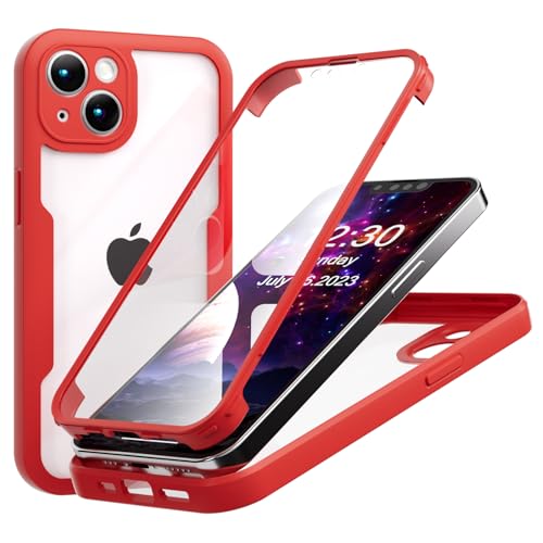ZHOUDSAEIFD Hülle für iPhone 14 Plus, 360° Ganzkörperschutz Stoßfeste Handyhülle in Militärqualität mit Displayschutzfolie - Rot von ZHOUDSAEIFD