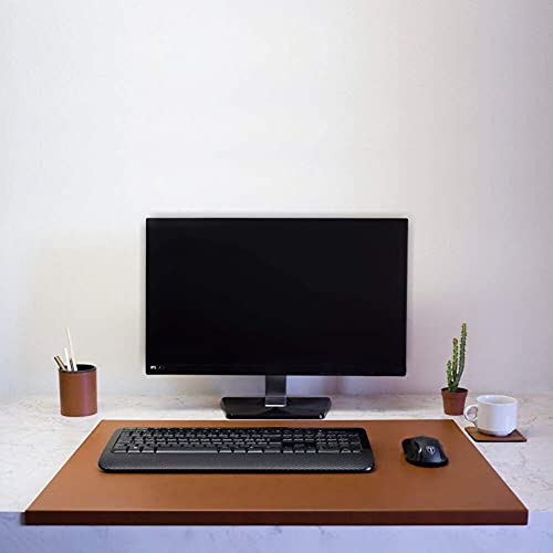 Gewinkelte Schreibtischunterlage Leder Schreibunterlage Rutschfeste Weichem Mausunterlage für Büro Hause Office Laptop PC Pad - wasserdicht Groß Mauspad-70 x 40 cm-Braun von ZHOUZHOU