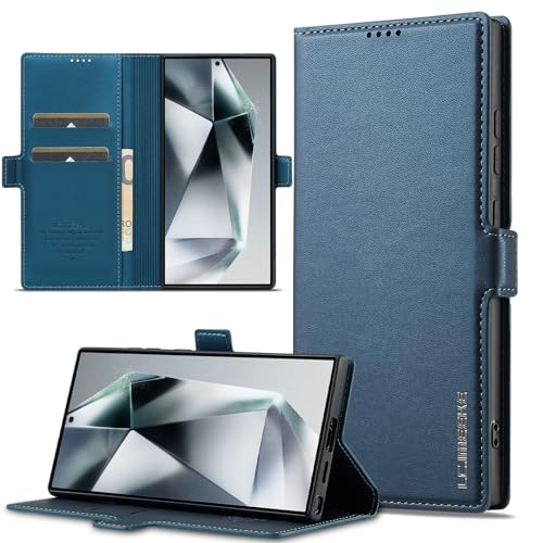 Brieftaschenhülle für Samsung Galaxy S23 Ultra, Magnetverschluss aus PU-Leder, Flip-Cover mit Kartenhalter, stoßfeste Schutzhülle für den Ständer für Samsung S23 Ultra (Blau) von ZHOZEXIN