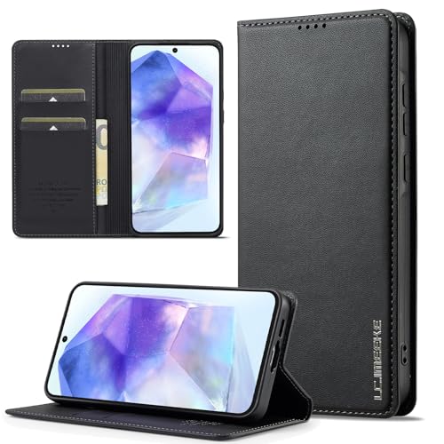 ZHOZEXIN Brieftaschenetui für Samsung Galaxy A16 5G,PU Leder Magnetverschluss, Flip Cover mit Kartenhalter,Kickstand stoßfest schützende Handyhülle für Samsung A16 (Schwarz) von ZHOZEXIN