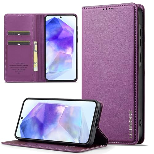 ZHOZEXIN Brieftaschenetui für Samsung Galaxy A56 5G,PU Leder Magnetverschluss, Flip Cover mit Kartenhalter,Kickstand stoßfest schützende Handyhülle für Samsung A56 (Lila) von ZHOZEXIN