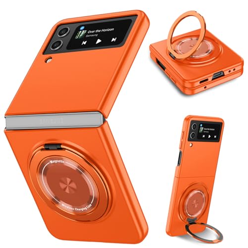 ZHOZEXIN Kompatibel mit Samsung Galaxy Z Flip 4 Hülle, Magnetischer Scharnierschutz Stoßfest Matt PC mit rutschfestem Griff Schutzhülle für Samsung Galaxy Z Flip 4 5G (Orange) von ZHOZEXIN