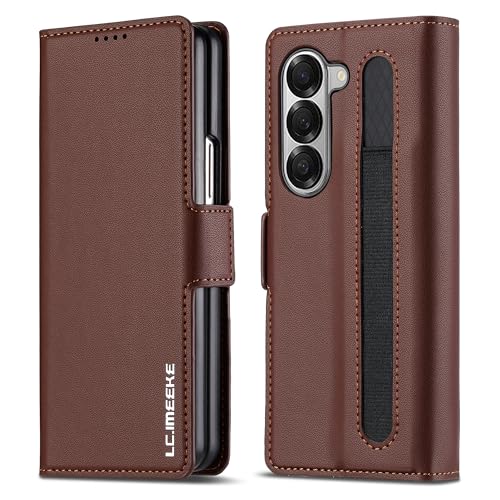 ZHOZEXIN Wallet Pu Leder Case für Samsung Galaxy Z Fold 5,Magnetverschluss Pu Leder mit Stiftschlitz, Geldbeutelschlitz & Bildschirmschutz Cover Case für Samsung Galaxy Z Fold 5 (Braun) von ZHOZEXIN