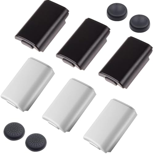 ZHUROUPU Ersatz-Batterieabdeckung für Xbox 360 Wireless Controller, Batterie zurück Abdeckung Fall Shell Zubehör für Microsoft für Xbox 360 mit 6 DIY Joystick-Kappen (3 x Schwarz, 3 x Weiß) von ZHUROUPU