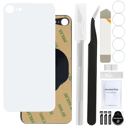 ZHUROUPU Hintere Abdeckung Glas Ersatz für iPhone SE 2022 3nd(ohne Logo) DIY mit professionellem Reparatur-Werkzeug-Kit, vorinstallierte Klebstoff, Gummibänder und Metall Spudger (4,7 Zoll/Weiß) von ZHUROUPU