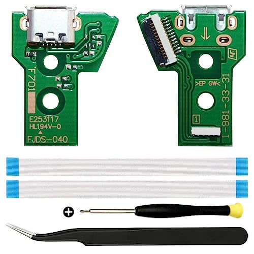 ZHUROUPU JDS-040/JDM-040 Ersatz Micro USB-Ladeanschluss-Adapter Reparaturanlade-Ladegerät Schaltkreis mit 12 Pin Flex-Kabel und LED-Leuchte für PS4 Wireless Controller von ZHUROUPU