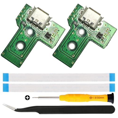 ZHUROUPU JDS-040/JDM-040 Ersatz Micro USB-Ladeanschluss-Adapter Reparaturanlade-Ladegerät Schaltkreis mit 12 Pin Flex-Kabel und LED-Leuchte für PS4 Wireless Controller von ZHUROUPU