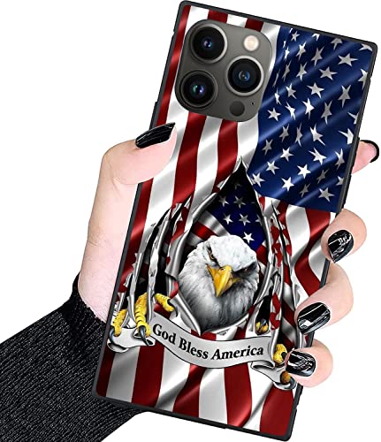 Luxuriöse quadratische Hülle für iPhone 13 Pro, amerikanische Flagge, Gott segne Amerika, Hülle für Männer und Mädchen, modisches Muster, weiche TPU-Stoßfänger-Rahmenunterstützung & harte PC-Rückseite von ZHUXUXITT