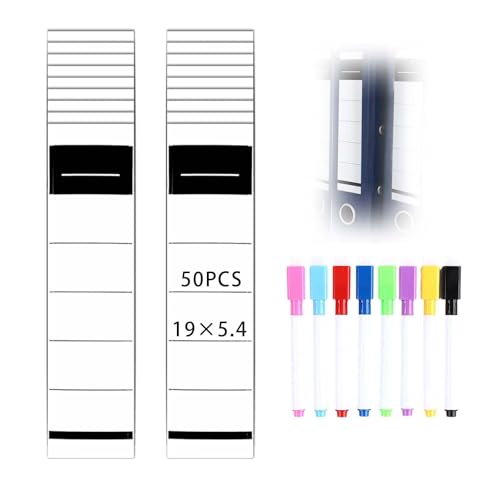 ZHIYUAN 50 Stück Ordner Etiketten Selbstklebend,mit 8 Whiteboard Marker Magnetisch,Ordner Etiketten,Ordneretiketten,Ordnerrücken aufkleber,Ordnerrücken Selbstklebend Breit,Ordner Rückenschilder von ZHYUAN