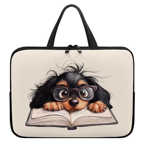 ZIATUBLES Laptop-Hülle mit Cartoon-Dackel-Motiv, Aktentasche, leichte Reise-Laptop-Tasche mit Griff, wasserdichte Tragetasche für Studenten, Arbeit, Studium, 38,1 cm (15 Zoll) von ZIATUBLES
