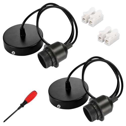 ZIGefofo 2 Stück Lampenaufhängung E27 mit 150cm Kabel und Schraubendreher E27 Lampenfassung Lampenhalterung Hängelampe Pendelleuchte Kabel Max 60w für Deckenlampe Hängelampe Wohnzimmer - Schwarz ZIGefofo 2 Stück Lampenaufhängung E27 mit 150cm Kabel und Schraubendreher E27 Lampenfassung Lampenhalterung Hängelampe Pendelleuchte Kabel Max 60w für Deckenlampe Hängelampe Wohnzimmer - Schwarz von ZIGefofo