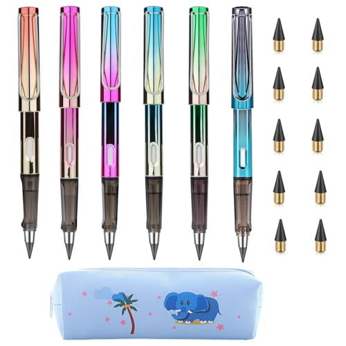 ZIGefofo 6 Stück Ewiger Bleistift mit 10 Ersatzspitzen und 1 Elefant Mäppchen Hochwertige Tintenloser Langlebiger Magischer Bleistifte Ergonomischer für Schreiben Zeichnen - Helle Farben von ZIGefofo