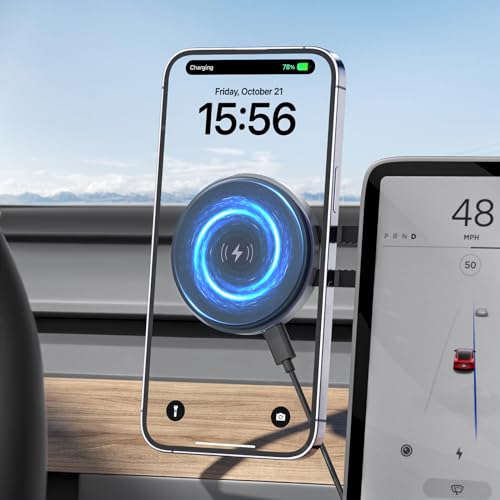 ZIKE Handyhalterung Auto Qi2 15W Magsafe für Tesla Model 3/Y, 360° Drehung Magnet Faltbar KFZ Handyhalterung für iPhone 15/14/13/12, Magnetischer Schneller Autohalterung Ladegerät für MagSafe von ZIKE